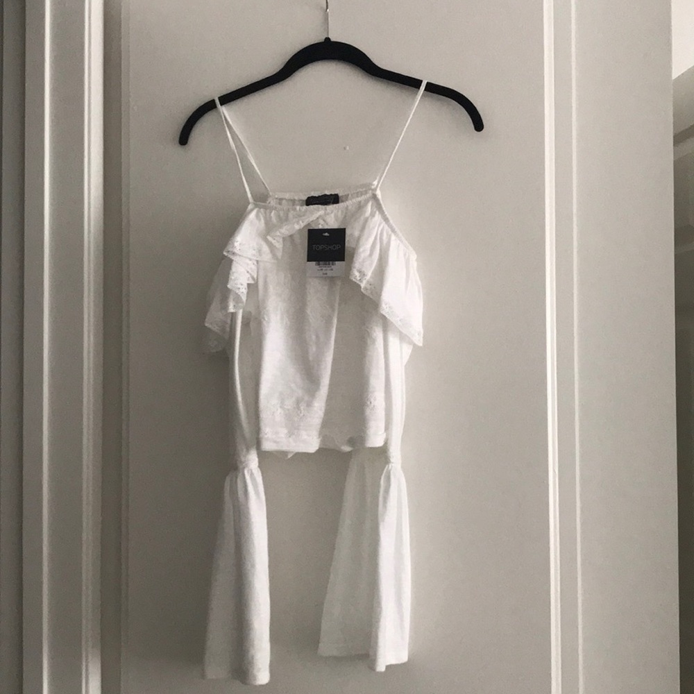 White off the shoulder top w/ bell sleeves